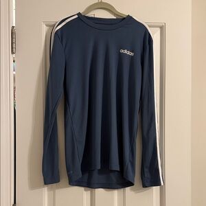 Adidas Dark Grey/Steel Blue Long Sleeve Top with White Stripes
